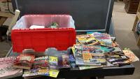 TOTE OF ASSORTED BOOKS AND MAGAZINES