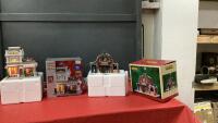 (2) LEMAX PORCELAIN LIGHTED CHRISTAMS VILLAGE - "THE DOLL BOUTIQUE" AND "COUNTRY BARN GIFT SHOP"