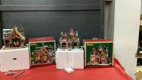 (2) LEMAX LIGHTED PORCELAIN CHRISTMAS VILLAGE PIECES - "TREE LINE BAR & LOUNGE" AND SANTA'S CABIN