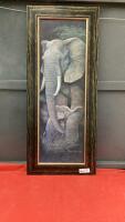ELEPHANT PICTURE ON BOARD W/ WOOD FRAME