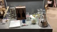 (2)BOXES - CAMPING RUG, KETTLE, VASES, DECOR,