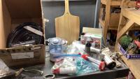 BOX WITH JERKY KIT, CUTTING BOARD, MANUAL MEAT GRINDER, CASINGS,