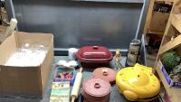 (2)BOXES - WINE GLASSES, WINE CHARMS, STIR STICKS, TORTILLA MAKER, WARMERS