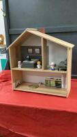 WOOD DOLLHOUSE W/ SOME HANDMADE FURNITURE