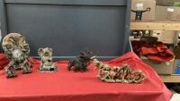 COLLECTION OF ELEPHANT ORNAMENTS - ONE WITH A CLOCK