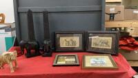 ELEPHANT ORNAMENTS AND (4) PICTURES W/ ZEBRAS & ELEPHANTS
