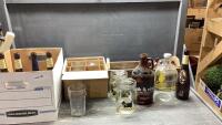 (2) ITEMS - BOX WITH VINTAGE BEER BOTTLES + WOOD CRATE W/BEER BOTTLES