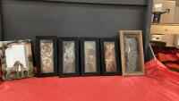 BOX W/ AFRICAN ANIMAL PICTURES - ZEBRA W/ MIRROR ,A SET OF 4 - GIRAFFES, TIGERS, ZEBRAS AND SHADOWBOX STYLE W/ ELEPHANTS