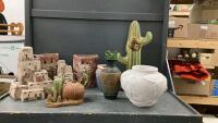 LARGE BOX OF ADOBE/DESERT THEME TERRA COTTA/POTTERY DECOR