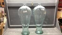 (2) TALL GLASS VASES - LIGHT GREEN COLOUR