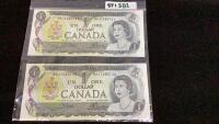 (2) CANADA 1973 $1 BILLS - SERIAL #'S IN SEQUENTIAL ORDER