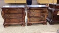(2) LARGE ORNATE END TABLES - 3-DRAWERS & SLIDE OUT SHELF