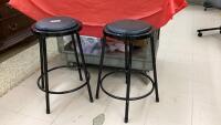 (2) BLACK STOOLS W/ UPHOLSTERED SEATS