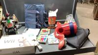 WII CONSOLE, WII GAMES, JENGA, GODZILLA, BAGS, BEER FIST