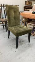 GREEN VELOUR COVERED DINING CHAIR