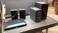 SONY BLURAY PLAYER, (2)SONY SPEAKERS, LG SPEAKER, DELL SPEAKER