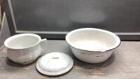 ENAMEL WARE BASIN + CHAMBER POT