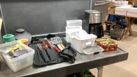 (2)BOXES- BBQ TOOLS, CANNISTERS, COFFEE MAKER,