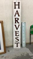 "HARVEST" AND WELCOME SIGNS ON WOOD