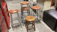 (5) STOOLS - 1 WOOD, 4 METAL