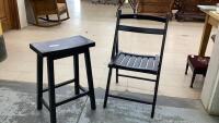 WOODEN STOOL & WOOD FOLDING CHAIR