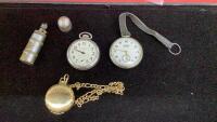 (3) POCKET WATCHES & A KASCHIE LIGHTER