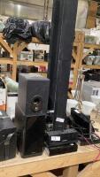 BOSE SPEAKER, LOGITECH + SAMSUNG SPEAKERS, INSIGNIA DVD PLAYER + SOUNDBAR