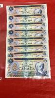 (8) 1972 CANADA $5 BILLS W/ SEQUENTIAL SERIAL NUMBERS