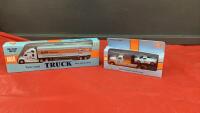 (2) KAER DIE CAST METAL "GUTF" TRUCK W/ CAR & RACING FUEL SEMI