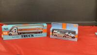 (2) KAER DIE CAST METAL "GUTF" TRANSPORT VEHICLE W/ CAR & RACING FUEL SEMI