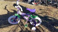 SMALL PURPLE CHILDS BIKE W/ TRAINING WHEELS
