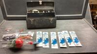 METAL TOOL BOX WITH FISHING SUPPLIES - HOOKS, LURES, FLOATS