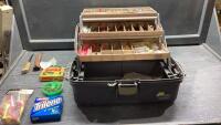 PLANO TACKLE BOX WITH CONTENTS - LINE , FLOATS, HOOKS