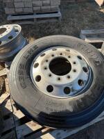 Goodyear steering tire on rim +2nd aluminum rim