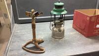 VINTAGE COLEMAN LANTERN + SPRINKLER W/CAST BASE