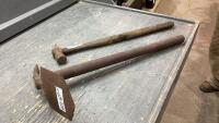 (2) PIECES - LONG HANDLED HAMMER, CAMP PICK