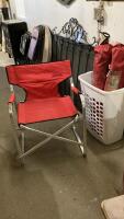 (3) FOLDING LAWN CHAIRS & LAUNDRY BASKET