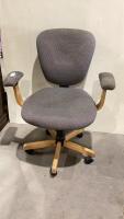 OFFICE CHAIR, WOOD + HOUNDSTOOTH CLOTH
