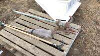 ANTIQUE CAST WELL PUMP, HAND CULTIVATOR, WICKER BROOMS - ON PALLET