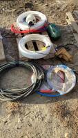 PALLET W/ PEX HOSE, WEED SPRAYER, SUMP PUMP, GARDEN HOSE
