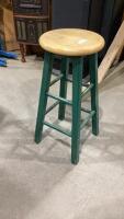WOOD STOOL WITH GREEN LEGS
