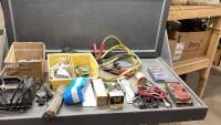 (2) BOXES - BATTERY CHARGER, BOOSTER CABLES, SHORT EXT CORD, ROAD FLARES
