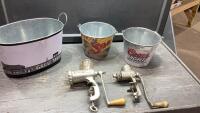 (3) BEER BUCKETS + (2) MEAT GRINDERS