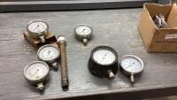 (4) GLYCERIN GAUGES (ONE NEW), (2) GAUGES + LUG WRENCH