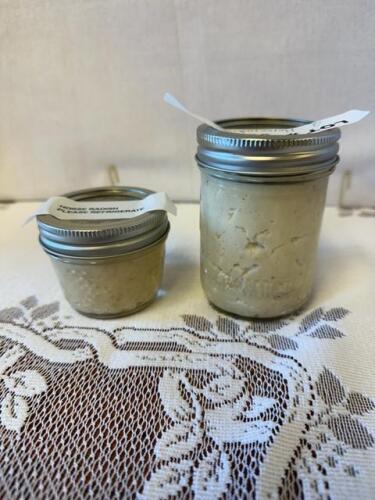 Two jars of homemade horseradish
