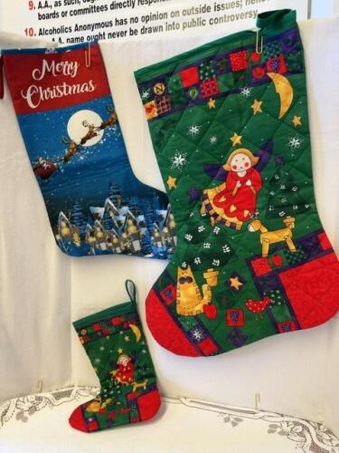 Three homemade Christmas stockings