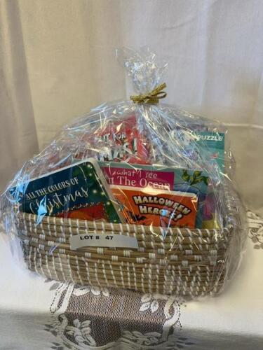 Christmas book and puzzle basket