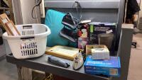 LAUNDRY BASKET W/(2)CHAIR PADS,IRON,PAPER SHREDDER, GARMIN, LIGHT BULBS