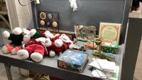 (2)BOXES DECOR ITEMS- WINE GLASSES, BASS PRO COASTERS, GUEST CHECK RECEIPT BOOKS, FLOATING SHELVES