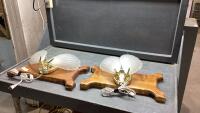 (2) LIGHT FIXTURES - MOUNTED ON HEAVY WOOD